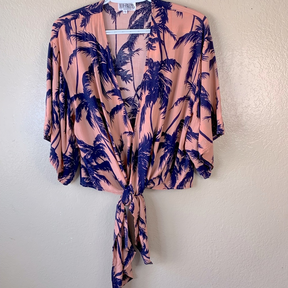 XIX Palms Tropical Palm Tree Front Tie Resortwear Caftan Size XS/S - Picture 2 of 8